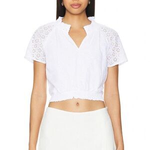 Bobi White Eyelet Cropped Blouse size S
